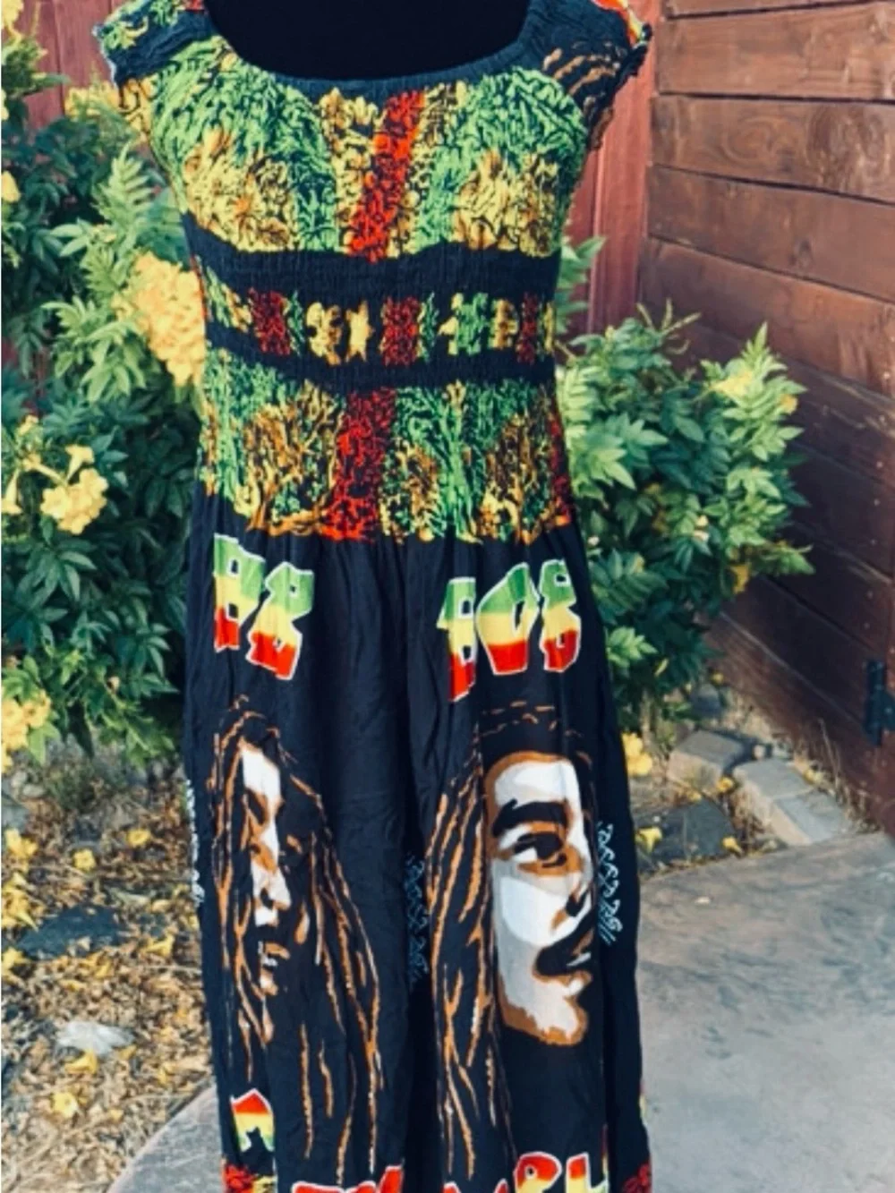 Bohemian Bob Marley Maxi Dress in Black & Green